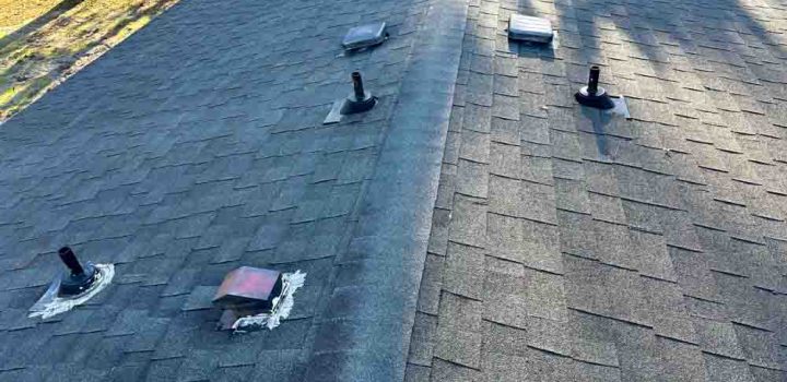 A roof property covered in dimensional asphalt shingle